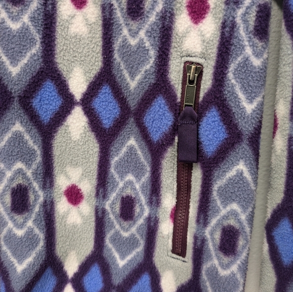 Patagonia Synchilla Gray/Purple Fleece Hooded Jacket sz XS Geometric Cozy - Picture 7 of 11